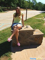 Cute college fatty flashes pussy at baseball field