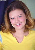 Young lovely sweetheart with comfortable natural big boobies strips on her bed and shows off her pink pussy