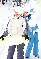 Two lesbians playing in the snow