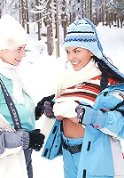 Two lesbians playing in the snow