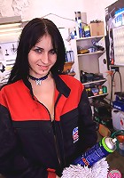 Sexy gothic teenage girl playing