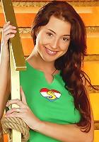 Busty teen toying pussy on stairs