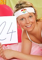 Big titted teenage blonde toying