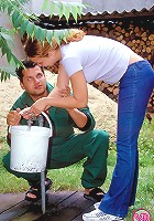 Busty teen girl gets outside fuck