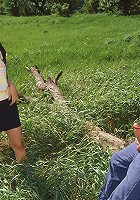 Sexy outdoor teen babe facialized