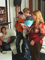 Fat slut fucked at party and takes load