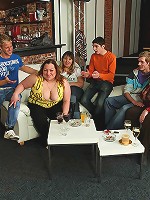 Fat slut fucked at party and takes load