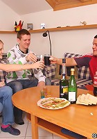 Granny threesome shows the blonde bent over getting cock from both ends